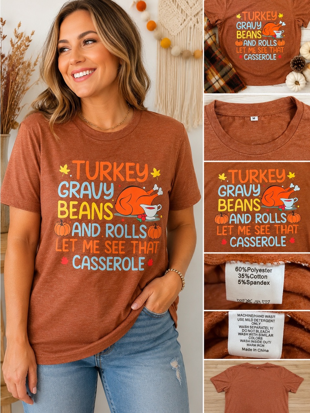 Rust Brown "Turkey Gravy Beans and Rolls" Graphic Tee